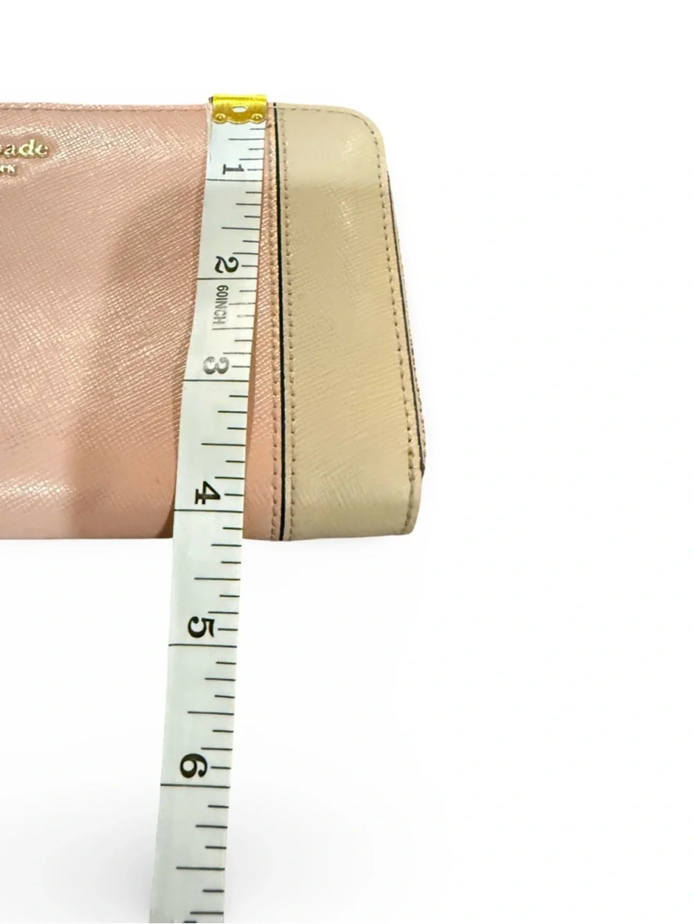 Kate Spade Spencer Zip Around Wallet Colorblock Saffiano Leather Blush Beige